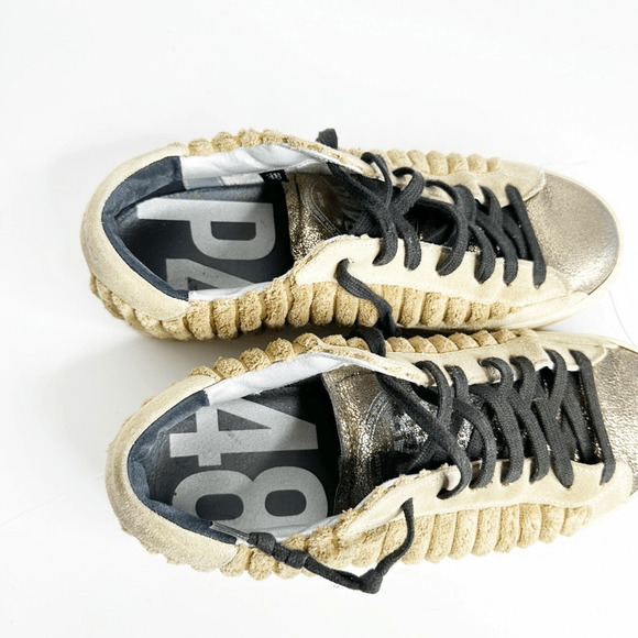 P448 John Pride Sneaker W Rib Tan Lace up low top LE Womens 38 US 7.5 8 - Picture 7 of 11